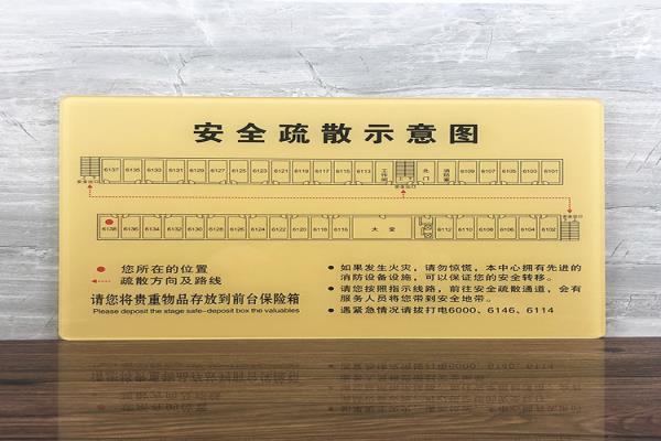 酒店消防示意圖路線圖定做亞克力緊急安全疏散圖標(biāo)志牌逃生指示牌